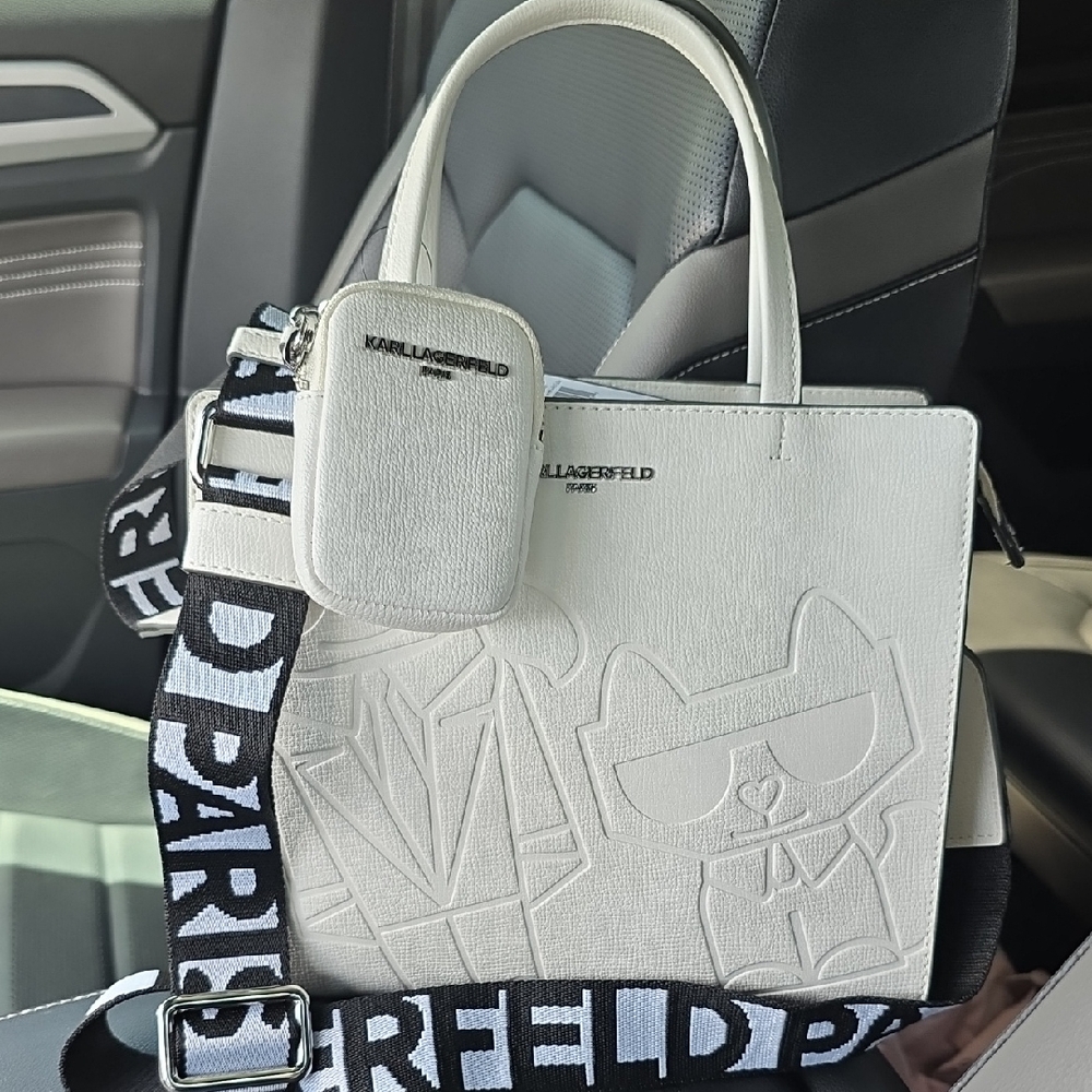 Karl Lagerfeld White Satchel with Black Strap